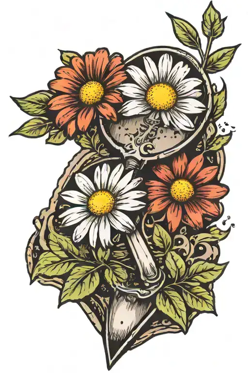 trowel of dirt with 1 daisy flower tattoo design idea