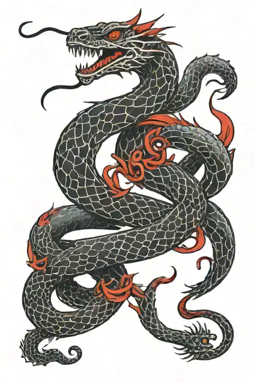 Black snake interwined with red dragon wrapped tattoo design idea