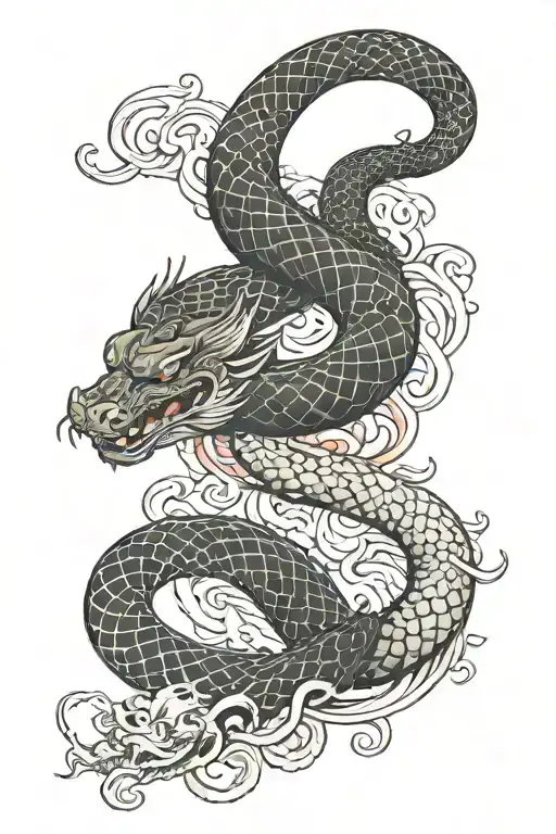 Black snake and red dragon  interwined tattoo design idea