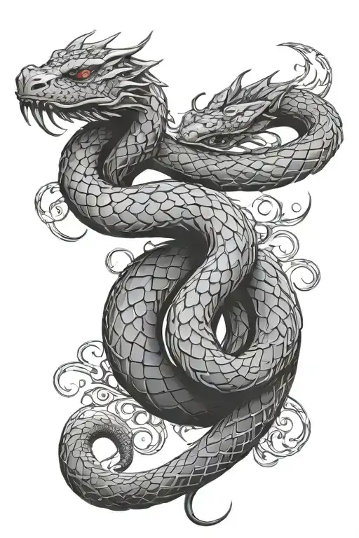 Black snake interwined with red dragon tattoo design idea