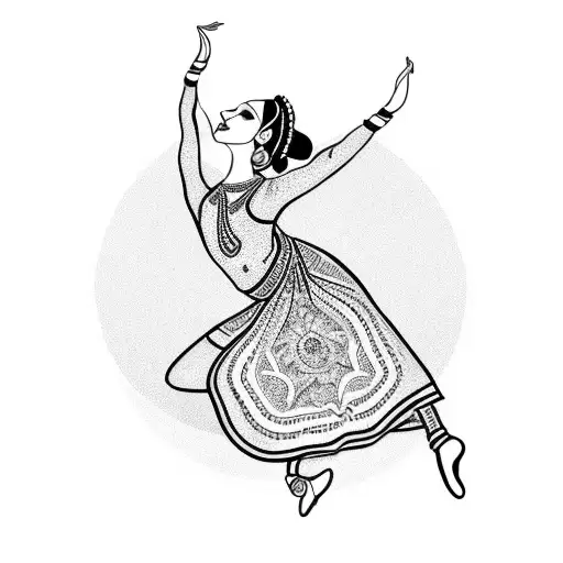 Elegant Kathak dancer performing intricate footwork tattoo design idea
