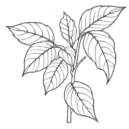 A realistic blackwork tattoo of a cocoa plant intertwined with paintbrushes, symbolizing Evelyn's passion for painting tattoo design idea