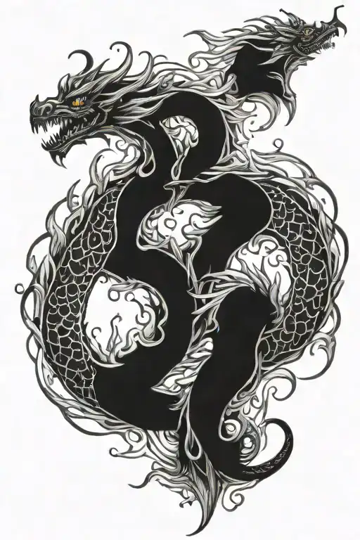 twin dragons breathing fire tattoo design idea