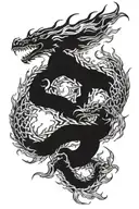 twin dragons breathing fire tattoo design idea