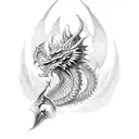 le dragon de dragon age, kirkall symbole,  l epee de l inquisition, la rose et le coin d andrastee tattoo design idea