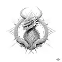 le dragon de dragon age, kirkall symbole,  l epee de l inquisition, la rose et le coin d andrastee tattoo design idea
