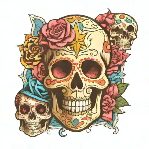 sugar skulls tarot carde LOVE tattoo design idea