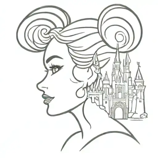 disney face silhoute with disney castle in the middle   tattoo design idea