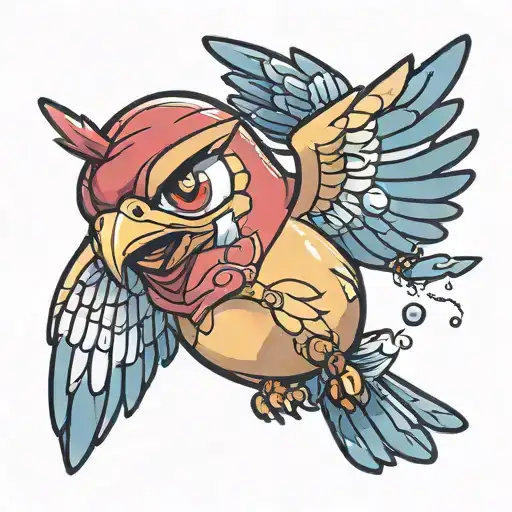pidgeotto cartoon holding a pokeball tattoo design idea