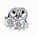 barn owl between two roses tattoo design idea