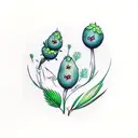 forest plants including blueberry, cones, Grass in bluegreen colors tattoo design idea