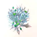 forest plants including blueberry, cones, Grass in bluegreen colors tattoo design idea