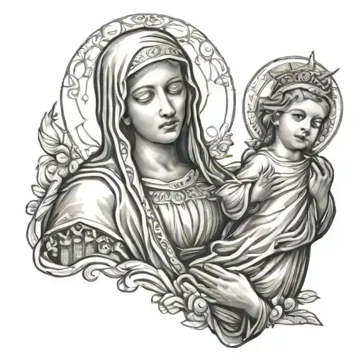 Virgin Mary and Jesus on hand tattoo tattoo design idea