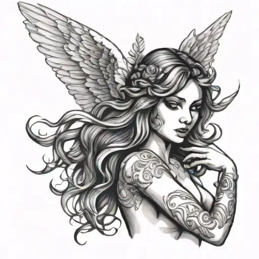 angel nude woman tattoo design idea