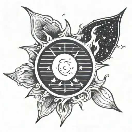 A minimalist design of a lunar eclipse merging with a solar eclipse tattoo design idea
