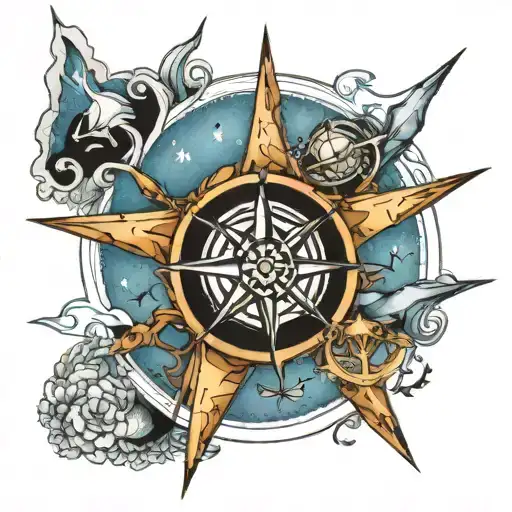 nautical star map surrounded tattoo design idea