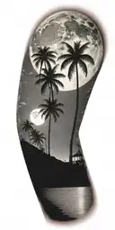 night beach scene with palm trees and a full moon tattoo design idea