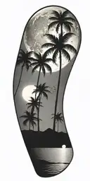 night beach scene with palm trees and a full moon tattoo design idea