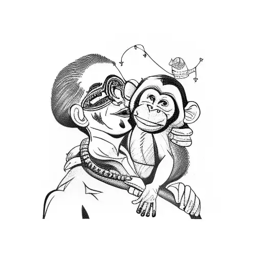 slave with monkey, family, love, passion, party  tattoo design idea