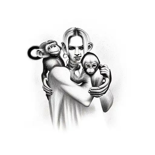 slave with monkey, family, love, passion, party  tattoo design idea