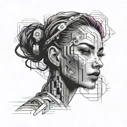 cyberpunk inspired women face tattoo on forearm  tattoo design idea