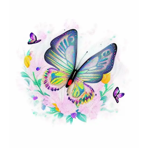 crâne papillon fleurs lune tattoo design idea