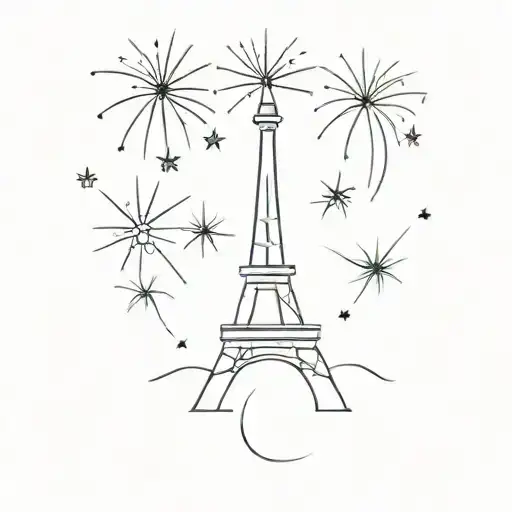 small eiffel tower fireworks exploding tattoo design idea