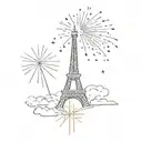 small eiffel tower fireworks exploding tattoo design idea