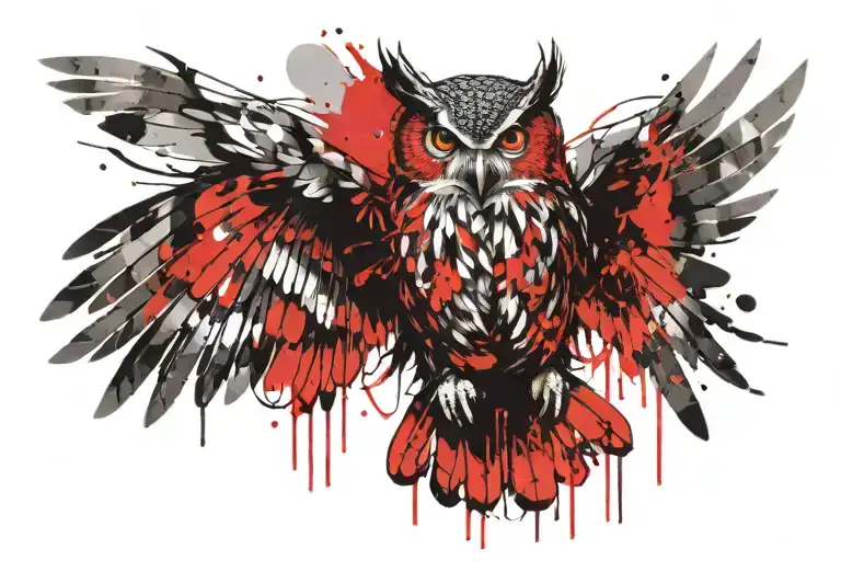 owl with open wings tattoo design idea