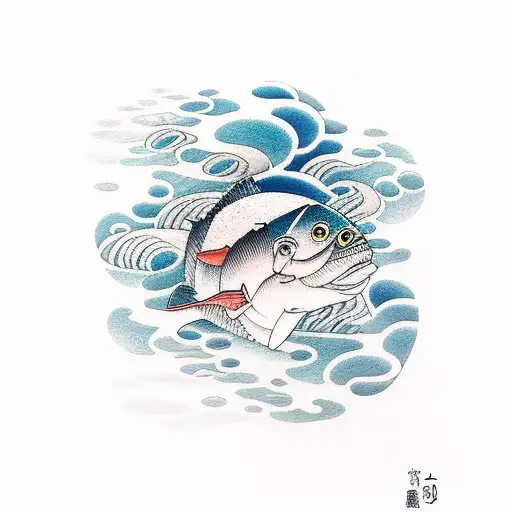 Swimming in a moonlit ocean surrounded by books tattoo design idea