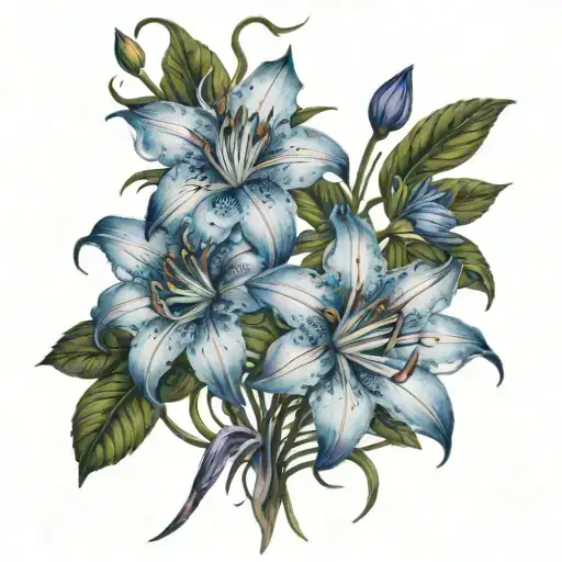 blue spider lilies intertwined tattoo design idea