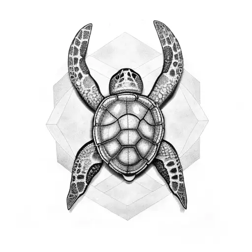 A black-grey tattoo of a turtle with intricate patterns inspired by scuba diving gear tattoo design idea