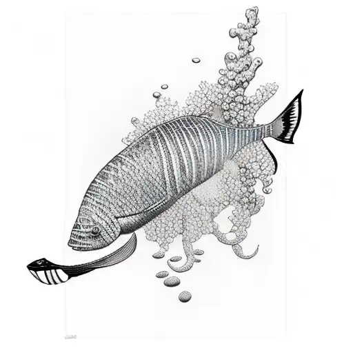 Scuba diver with underwater marine life  tattoo design idea