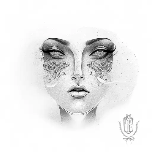 portrait of women with ocean as head tattoo design idea