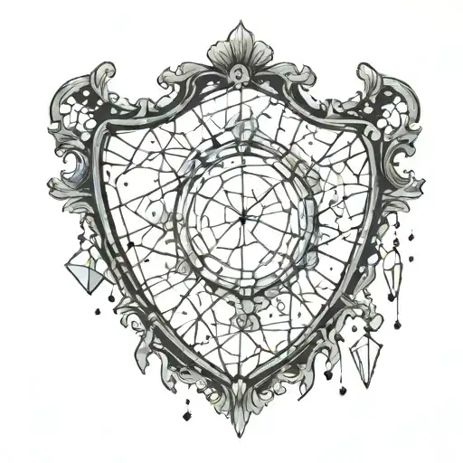 shattered vintage mirror with glass pieces falling down  tattoo design idea