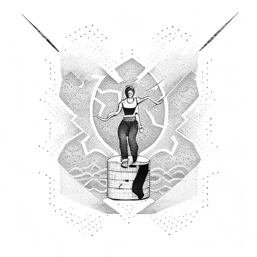 A mesmerizing dotwork tattoo depicting a runner breaking through a finish line tape in a burst of energy tattoo design idea