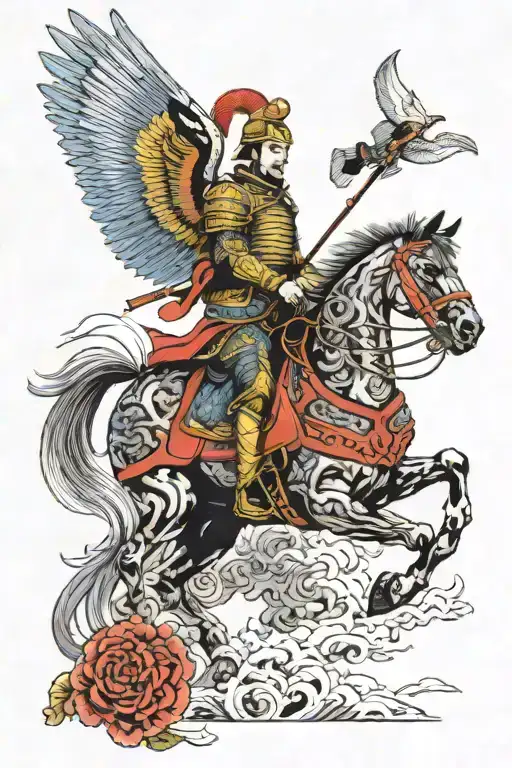 winged hussar warriors riding tattoo design idea