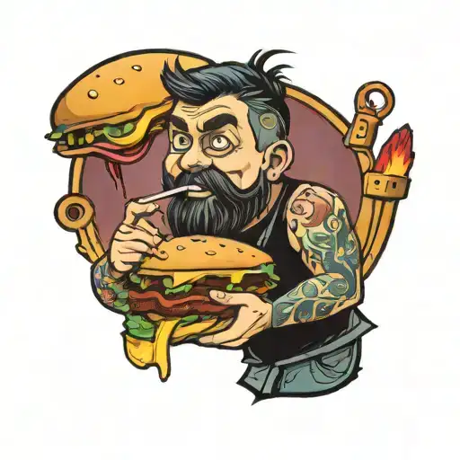 guy eating hamburger tattoo design idea