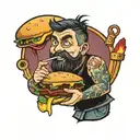 guy eating hamburger tattoo design idea