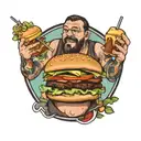 guy eating hamburger tattoo design idea