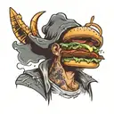 guy eating hamburger tattoo design idea