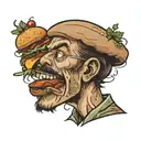 guy eating hamburger tattoo design idea