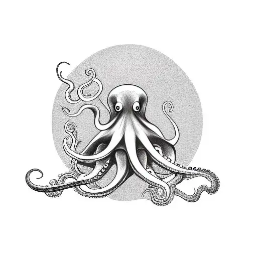 Octopus doing a lot of tasks, surfing in the internet, cooking, playing a guitar, playing drums   tattoo design idea