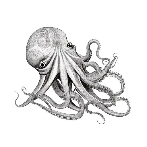 Octopus doing a lot of tasks, surfing in the internet, cooking, playing a guitar, playing drums   tattoo design idea