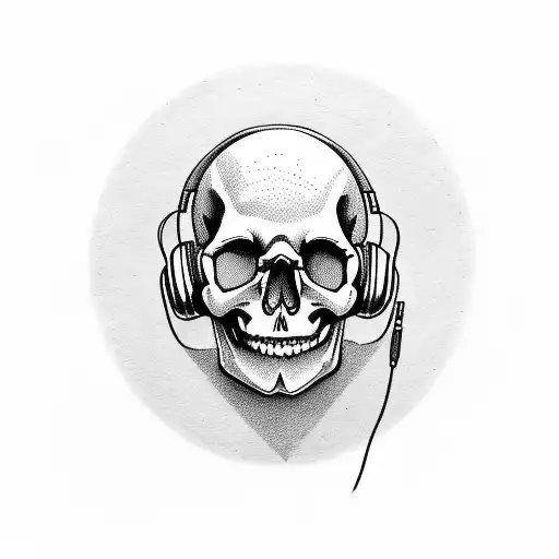 Skull wearing headphones with crossbones as drum sticks  tattoo design idea