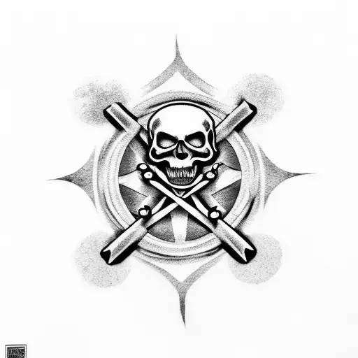 flaming Skull crossbones as drum sticks  tattoo design idea