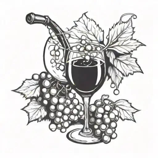 A hand crushing a bunch of grapes and the juice of the grape drips into a wine glass tattoo design idea