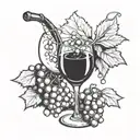 A hand crushing a bunch of grapes and the juice of the grape drips into a wine glass tattoo design idea
