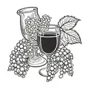 A hand crushing a bunch of grapes and the juice of the grape drips into a wine glass tattoo design idea