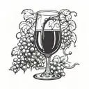 A hand crushing a bunch of grapes and the juice of the grape drips into a wine glass tattoo design idea